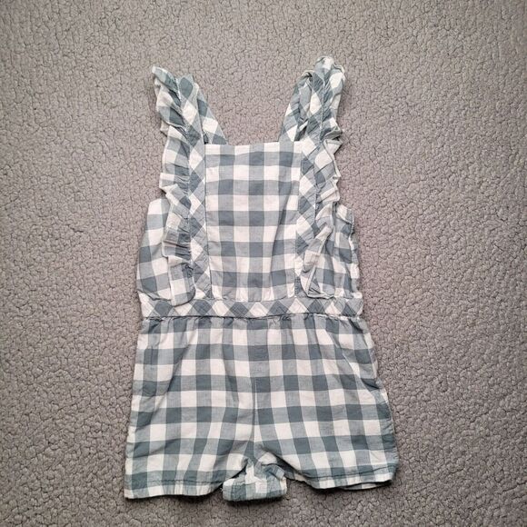 Rachel Zoe Romper Girls 4T Green White Check Gingham Shorts Ruffles One Piece - Picture 1 of 4